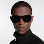 Louis Vuitton Men Square Frame Shiny Smoky Black Sunglasses
