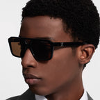 Louis Vuitton Men Square Frame Shiny Dusty Black Sunglasses