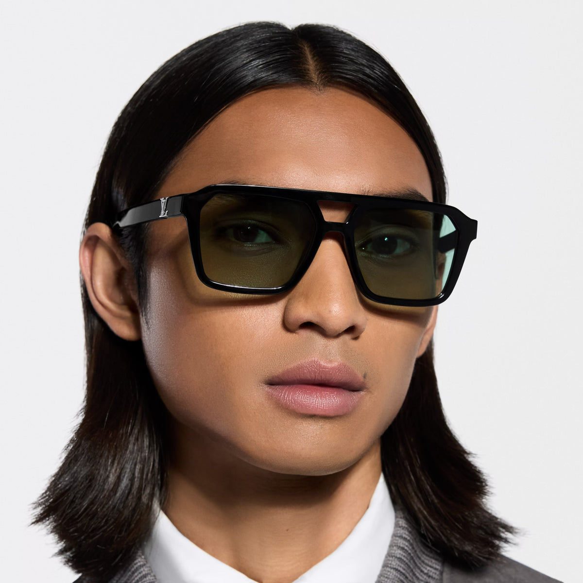 Louis Vuitton Men Square Pilot Frame Black Sunglasses