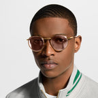 Louis Vuitton Men Round Frame Shiny Gold Sunglasses