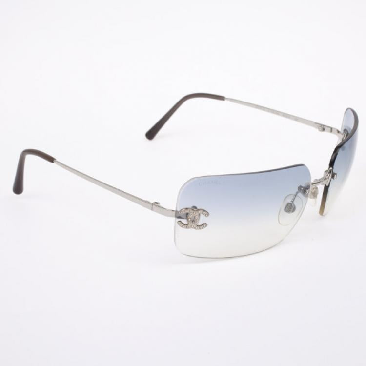Chanel Coco Rhinestone Rimless Light Blue Sunglasses