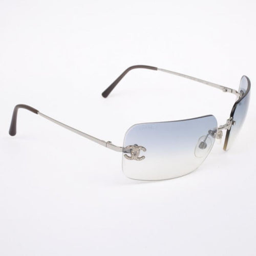 Chanel Coco Rhinestone Rimless Light Blue Sunglasses