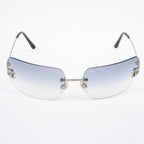 Chanel Coco Rhinestone Rimless Light Blue Sunglasses