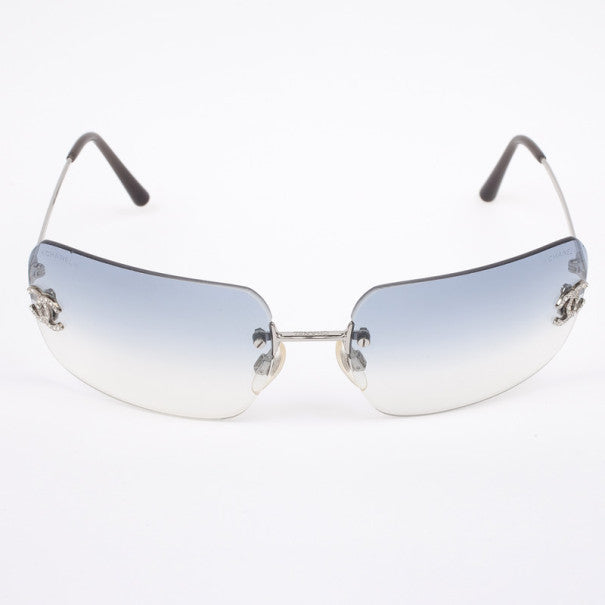 Chanel Coco Rhinestone Rimless Light Blue Sunglasses