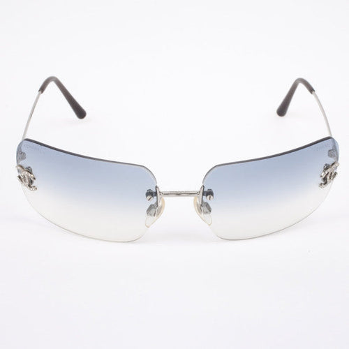 Chanel Coco Rhinestone Rimless Light Blue Sunglasses