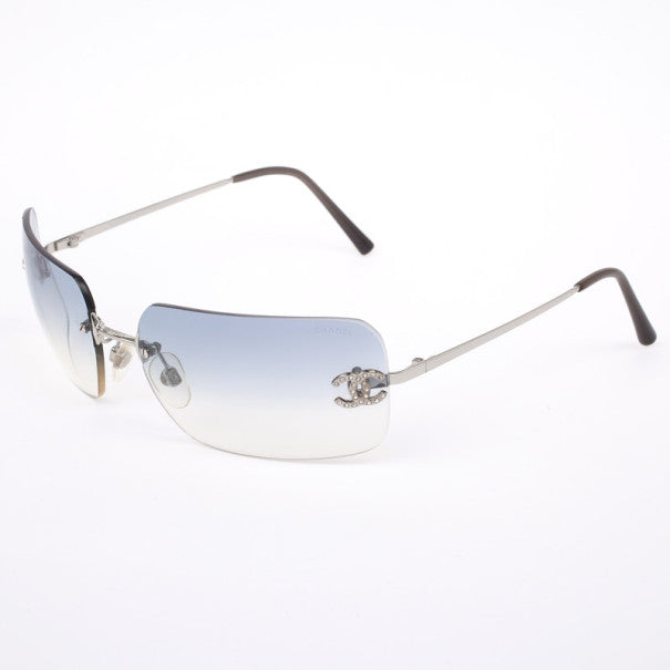 Chanel Coco Rhinestone Rimless Light Blue Sunglasses