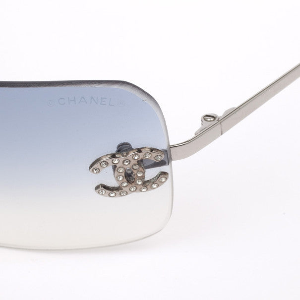 Chanel Coco Rhinestone Rimless Light Blue Sunglasses