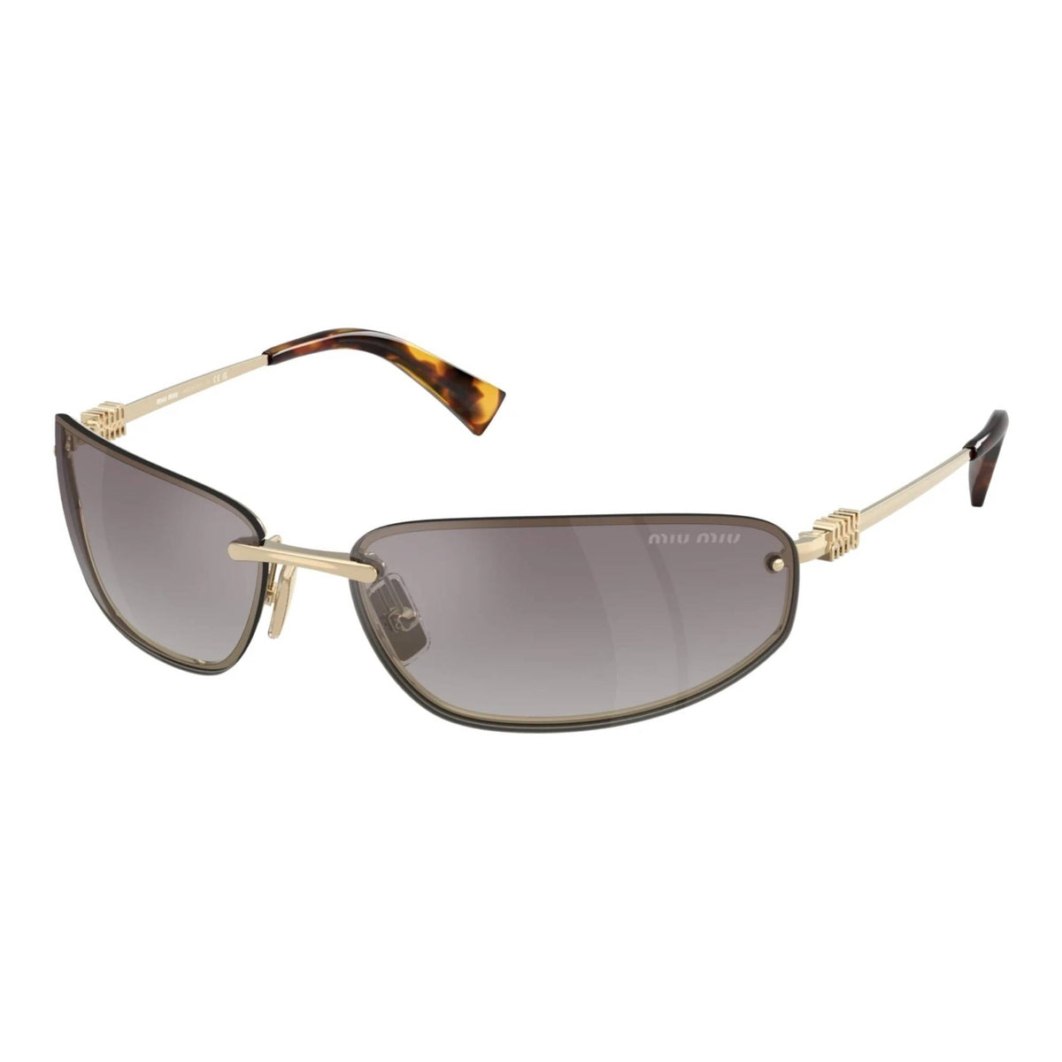 Miu Miu Women MU A50S Rimless Shield Gold / Tortoiseshell & Gradient Grey Sunglasses