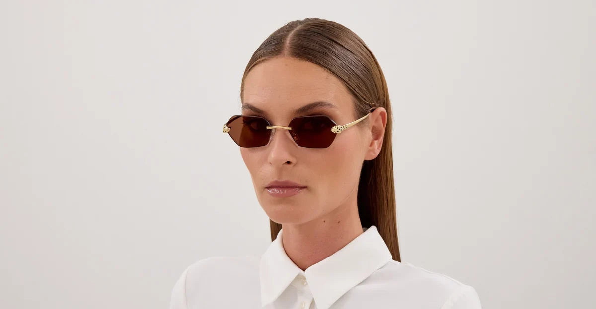 Cartier Panthère de C Women Rimless Hexagon-Frame Gold Brown Sunglasses