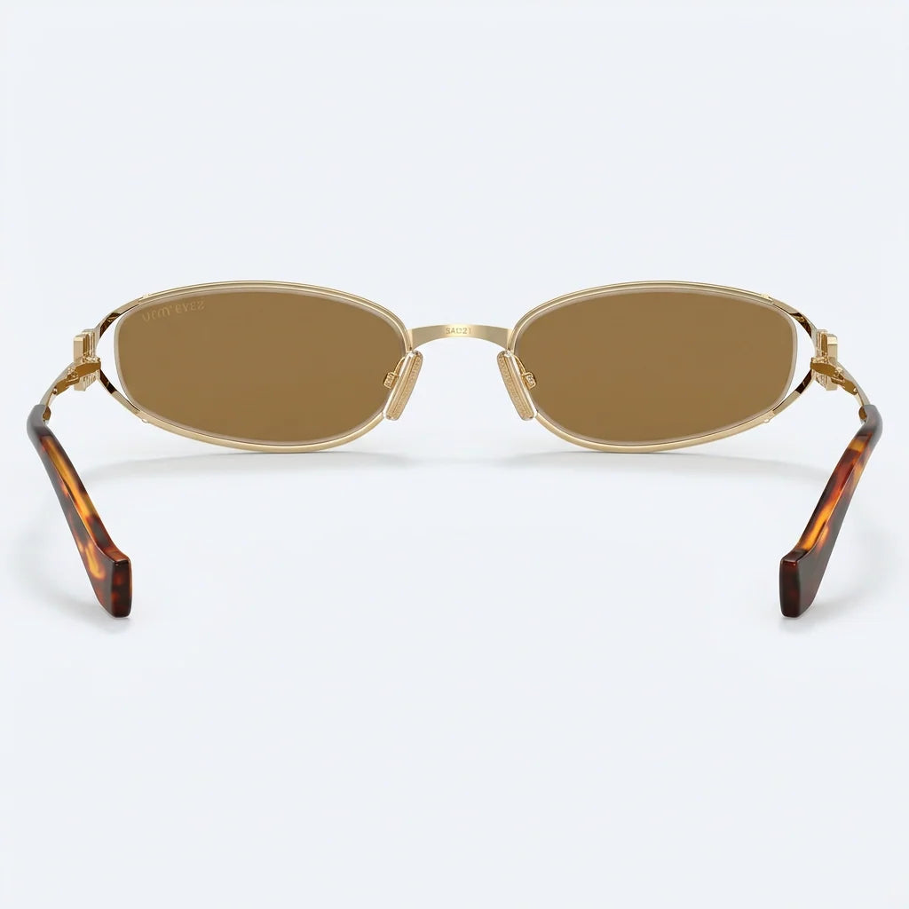 Miu Miu Women Miu Logo Pale Gold / Brown Semi-Rimless Sunglasses
