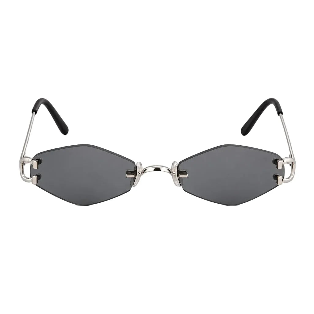 Cartier Unisex Vintage Rimless Hexagonal Silver Grey Sunglasses 