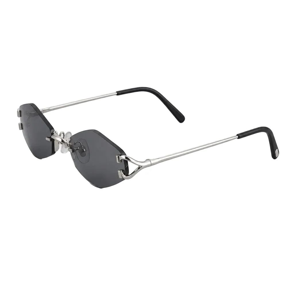 Cartier Unisex Vintage Rimless Hexagonal Silver Grey Sunglasses
