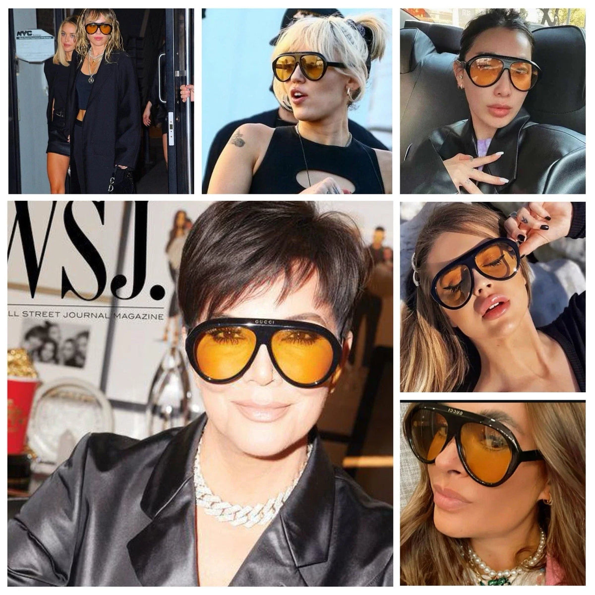 Gucci Unisex Aviator Acetate Black Yellow Sunglasses