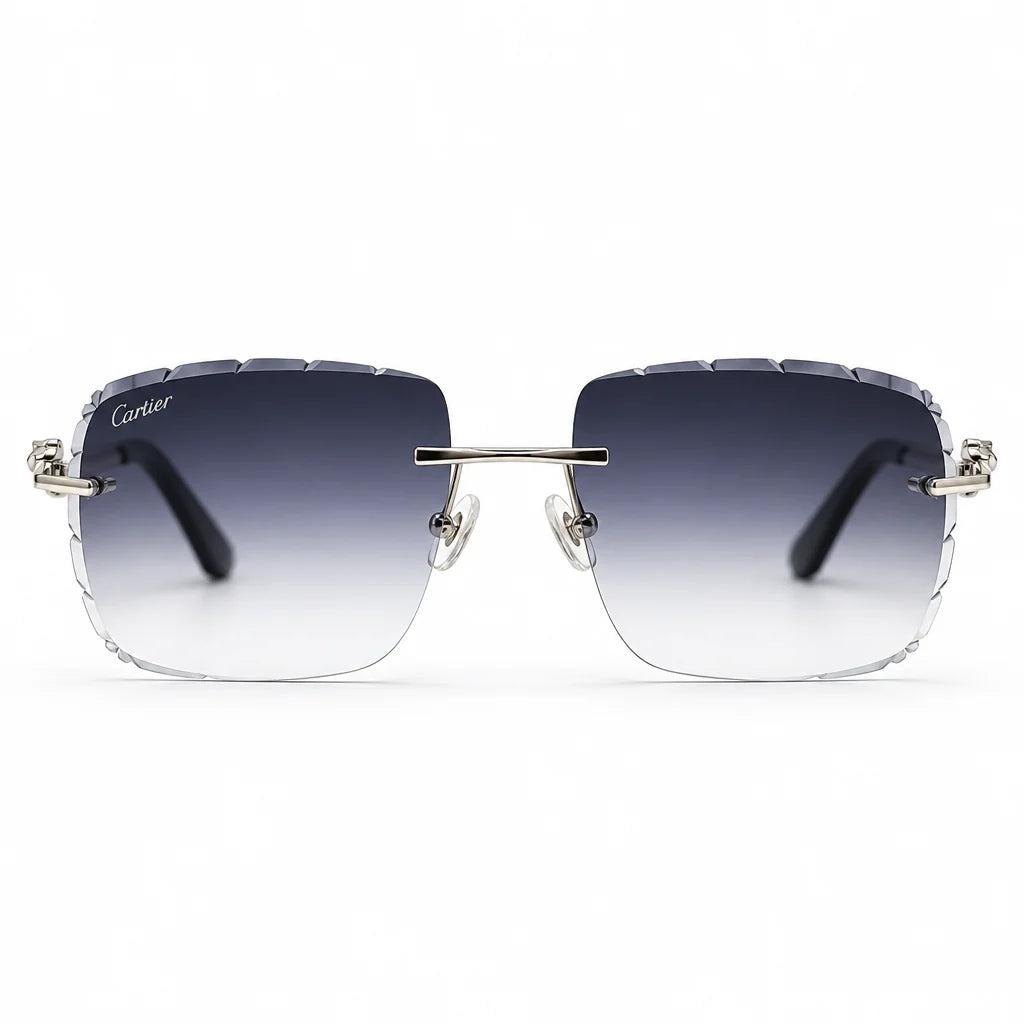 Cartier Panthère de Unisex Rimless Rectangular Grey Gradient Split Diamond Cut Sunglasses