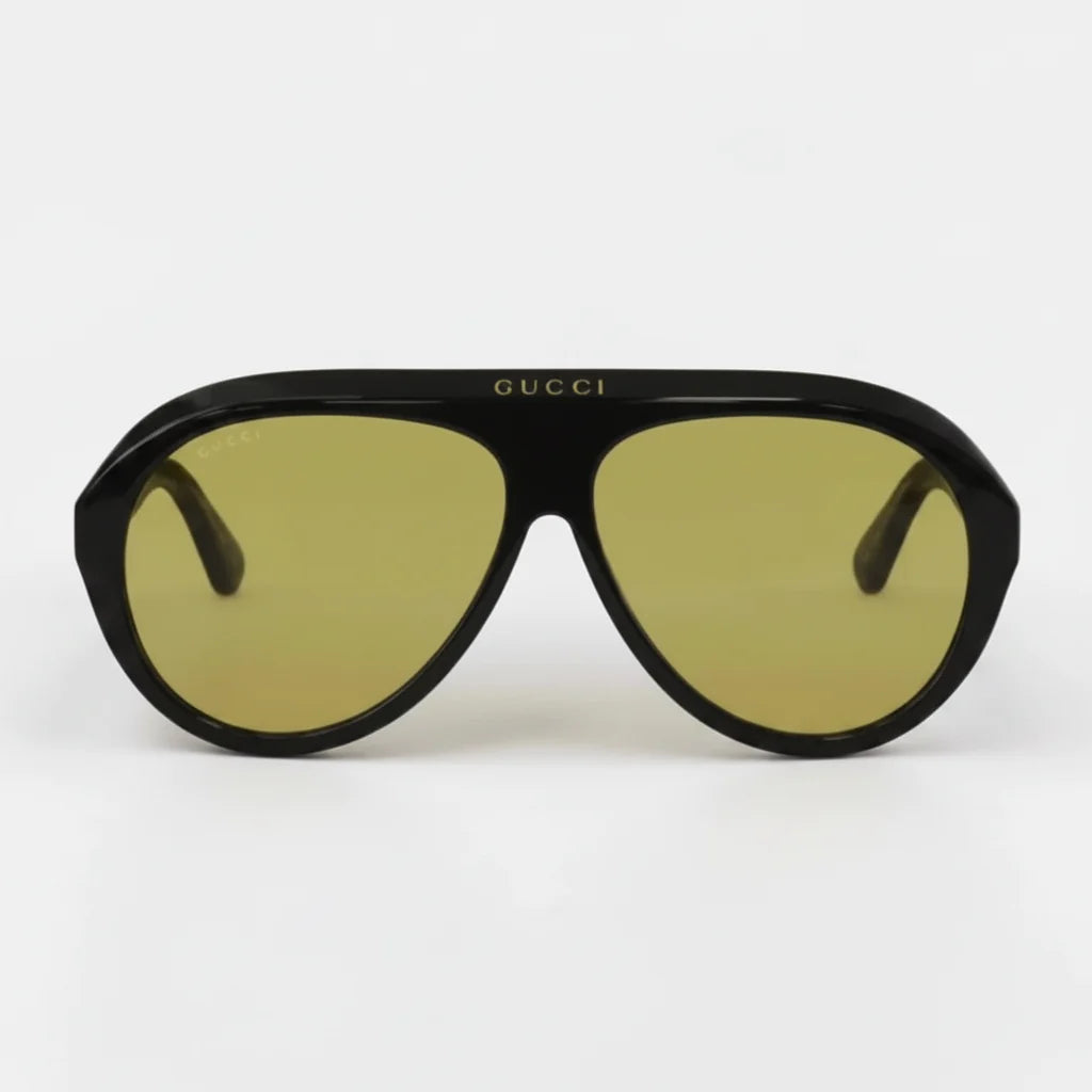 Gucci Unisex Aviator Acetate Black Yellow Sunglasses