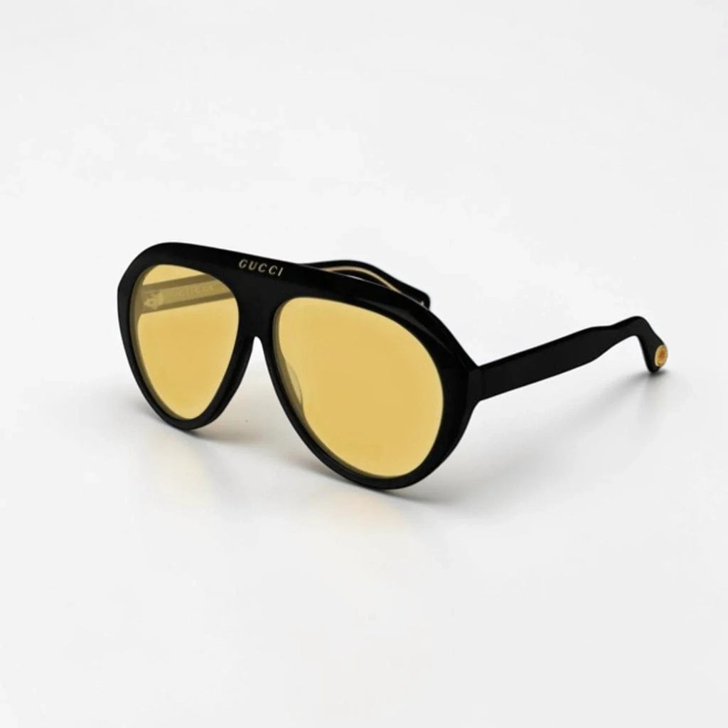 Gucci Unisex Aviator Acetate Black Yellow Sunglasses