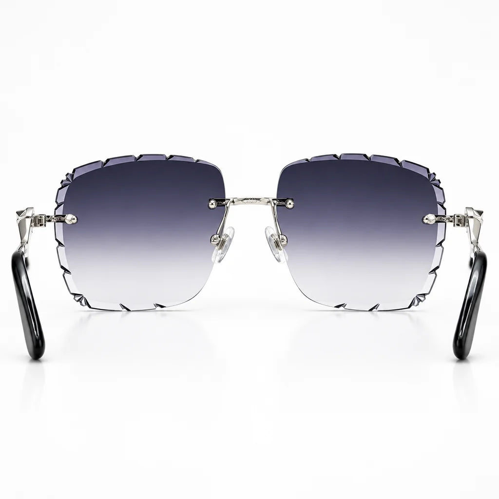 Cartier Panthère de Unisex Rimless Rectangular Grey Gradient Split Diamond Cut Sunglasses