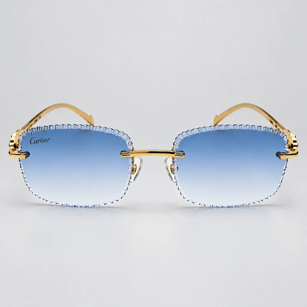 Cartier Panthère de Unisex Rimless Sky Blue Lens Split Diamond Cut Sunglasses