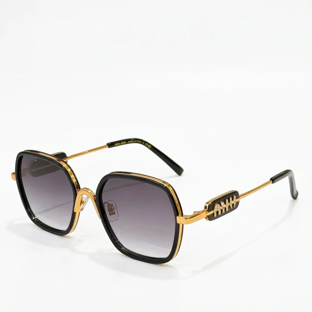 Miu Miu MU7417S Women Square Black / Gold / Grey Gradient Sunglasses