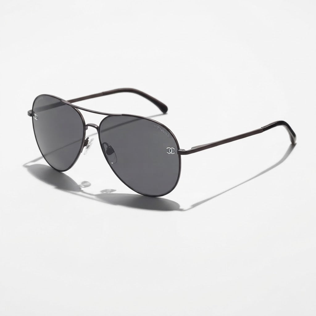 Chanel Women Pilot Titanium & Calfskin Brown Sunglasses